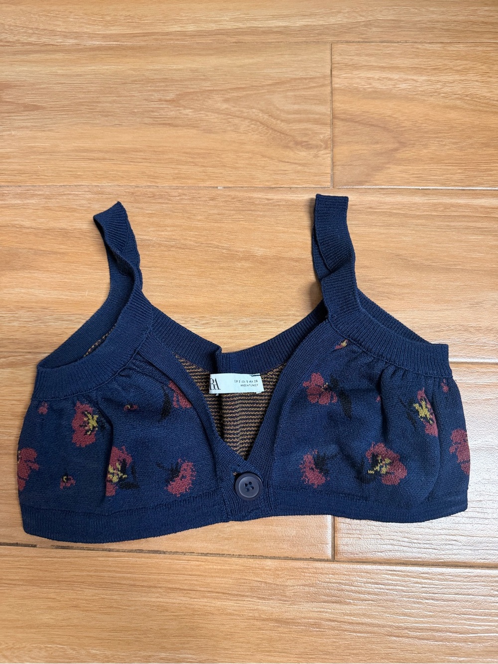 Zara Navy Floral Knit Crop Top